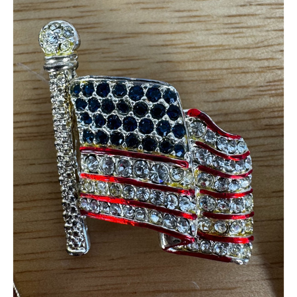 Lot of 3 American Flag Pins USA Rhinestone Lapel Pins Patriotic 4th of July - Picture 3 of 8